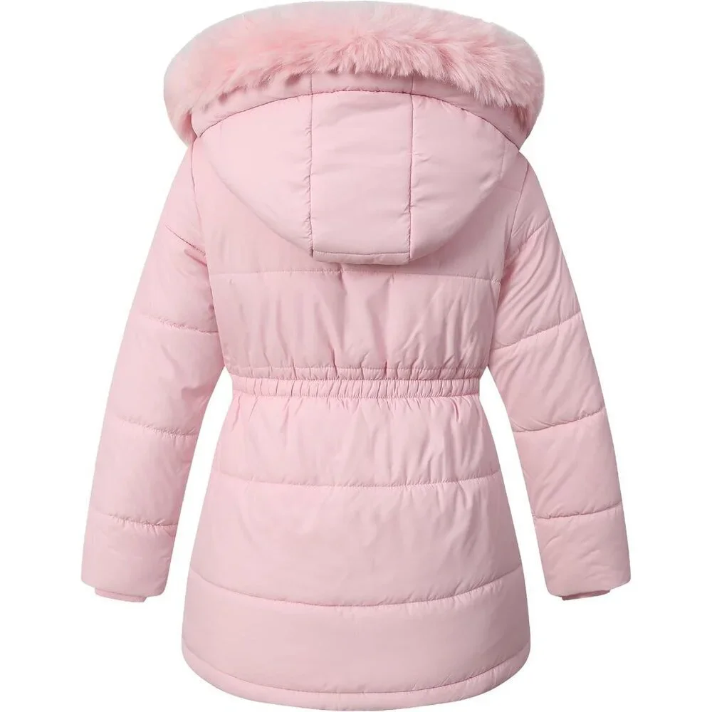 Girls Winter Jacket Long Puffer Coat with Removable Hood，Kid's Warm Insulated Pa